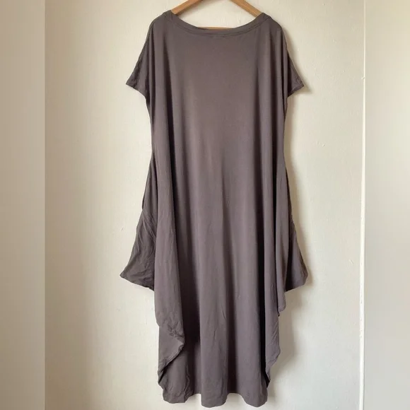 Kedem Sasson Taupe Grey Long Maxi Dress Stretch Jersey Short Sleeve One Size - Picture 4 of 16